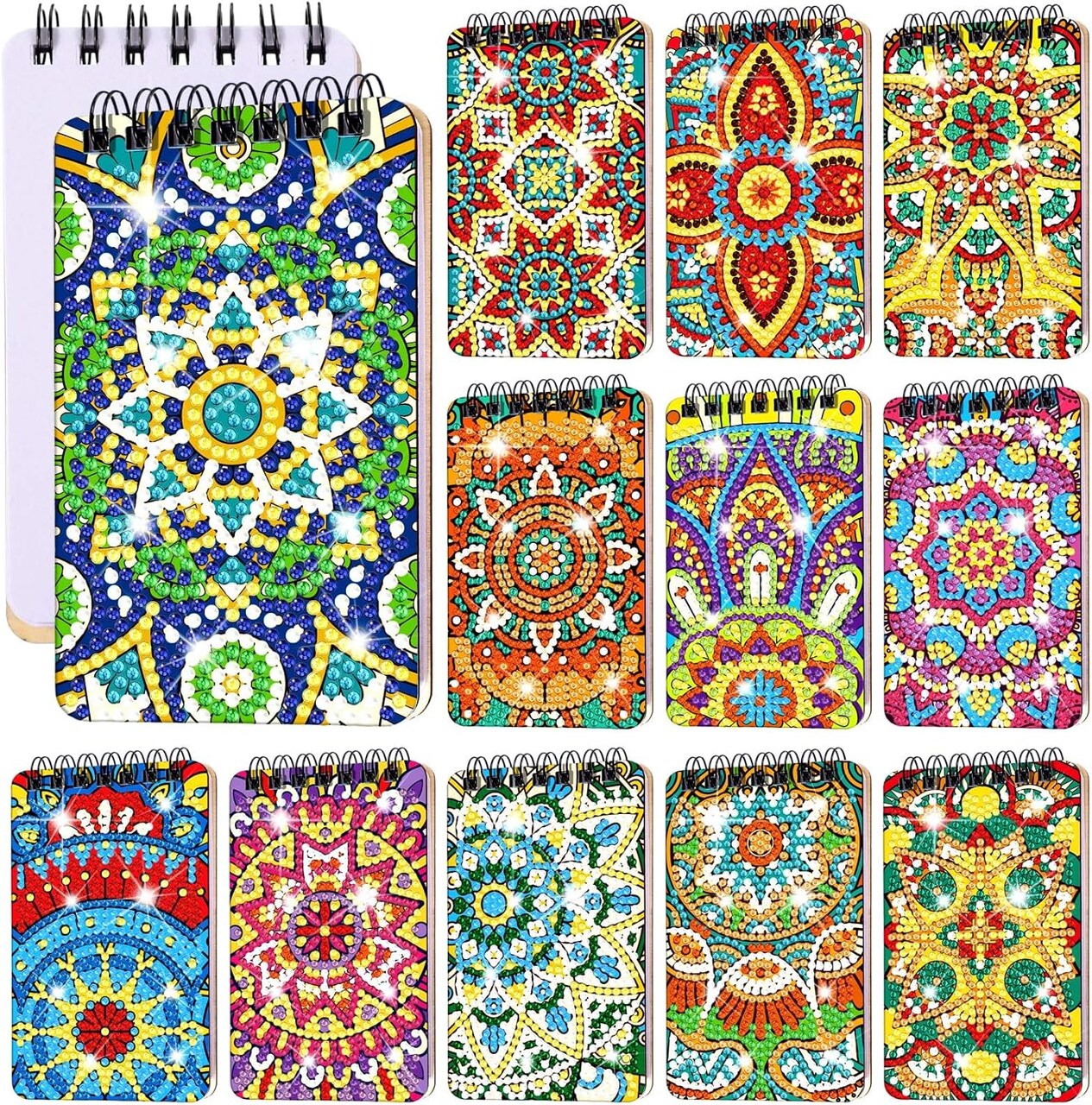 12 Pcs Mandala Diamond Art Notebook Kits – DIY 5D Flower Diamond Painting Notebooks for Adults, Creative Journal Art Crafts with Tools